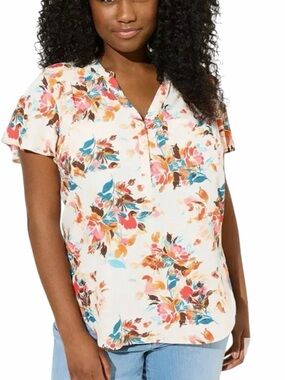 Torrid Harper Floral Blouse Size 1 Flutter Sleeve Ivory Multicolor Top